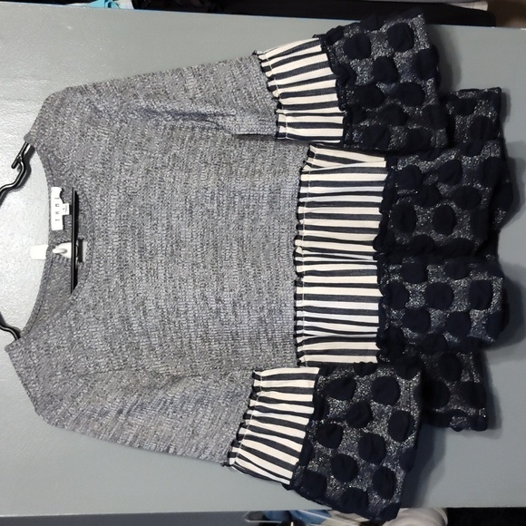 THML Long Sleeve Gray Boho Blouse polka dot stripe Bell sleeves size small - Picture 2 of 7